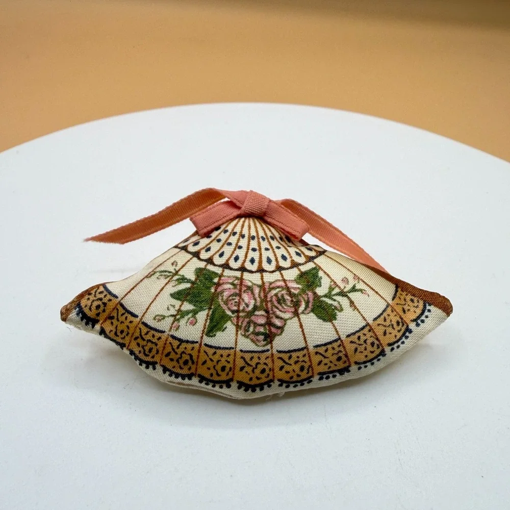 Floral Fabric Fan Brooch Pink Rose Bow Vintage Cottagecore Statement Pin Gift